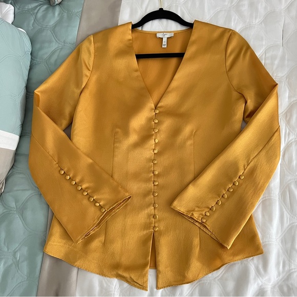 JOIE Madora Dusty Gold V-Neck Long-Sleeve Satin Button Down Top XS - Picture 4 of 12